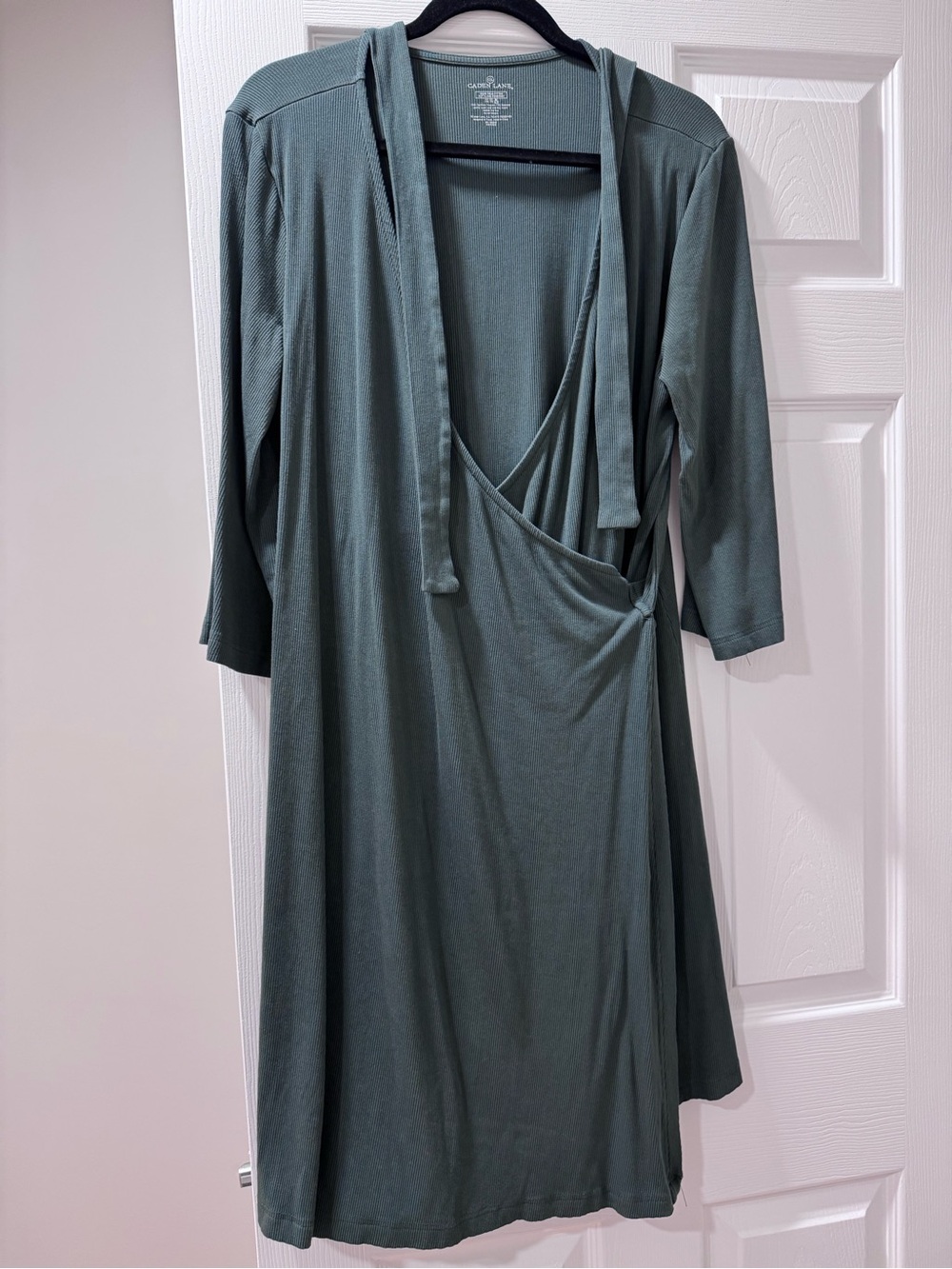 Caden Lane Bamboo Knit Maternity Robe Wrap Dress in Dark Green Like New